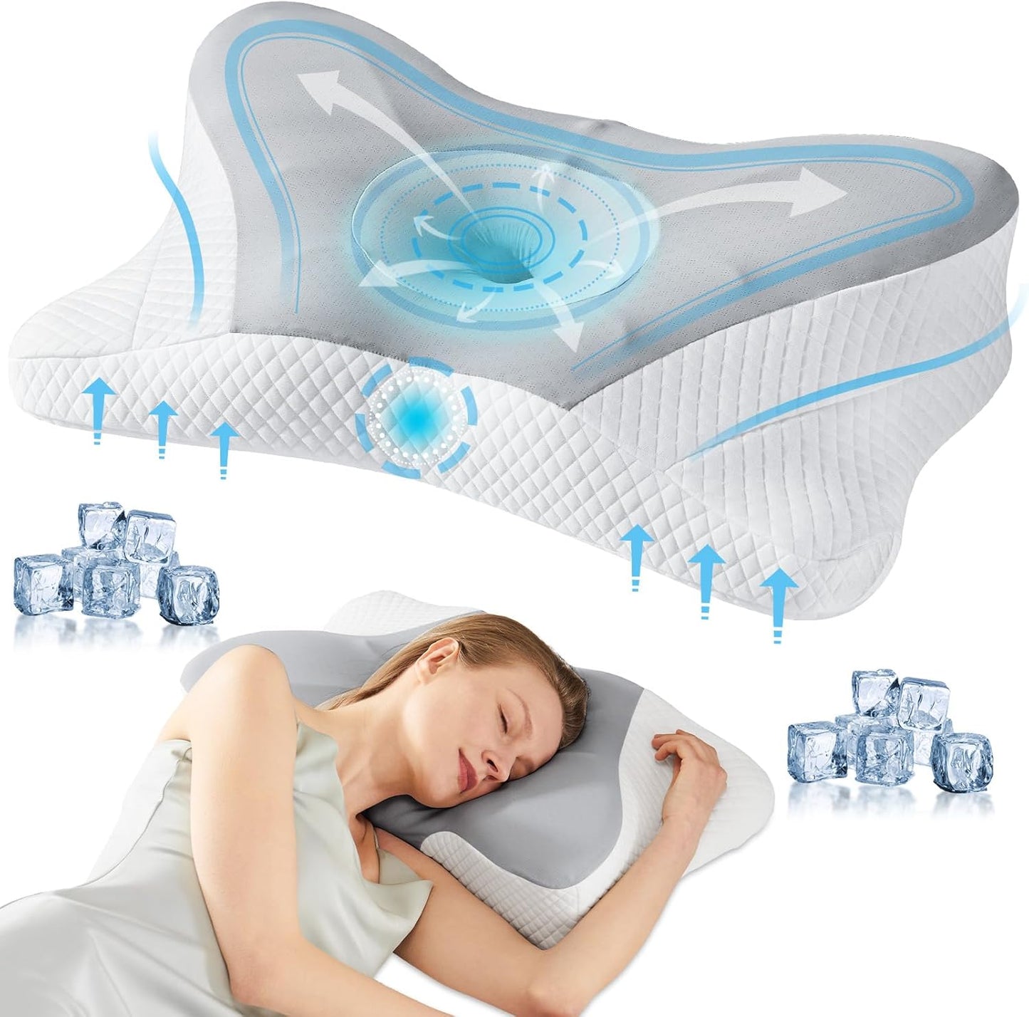 Sweetcrispy Cervical Pillow - Ergonomic Memory Foam Neck Support for Side Sleepers | Cooling Design, Grey