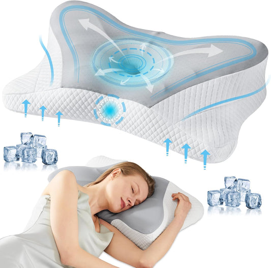 Sweetcrispy Cervical Pillow - Ergonomic Memory Foam Neck Support for Side Sleepers | Cooling Design, Grey