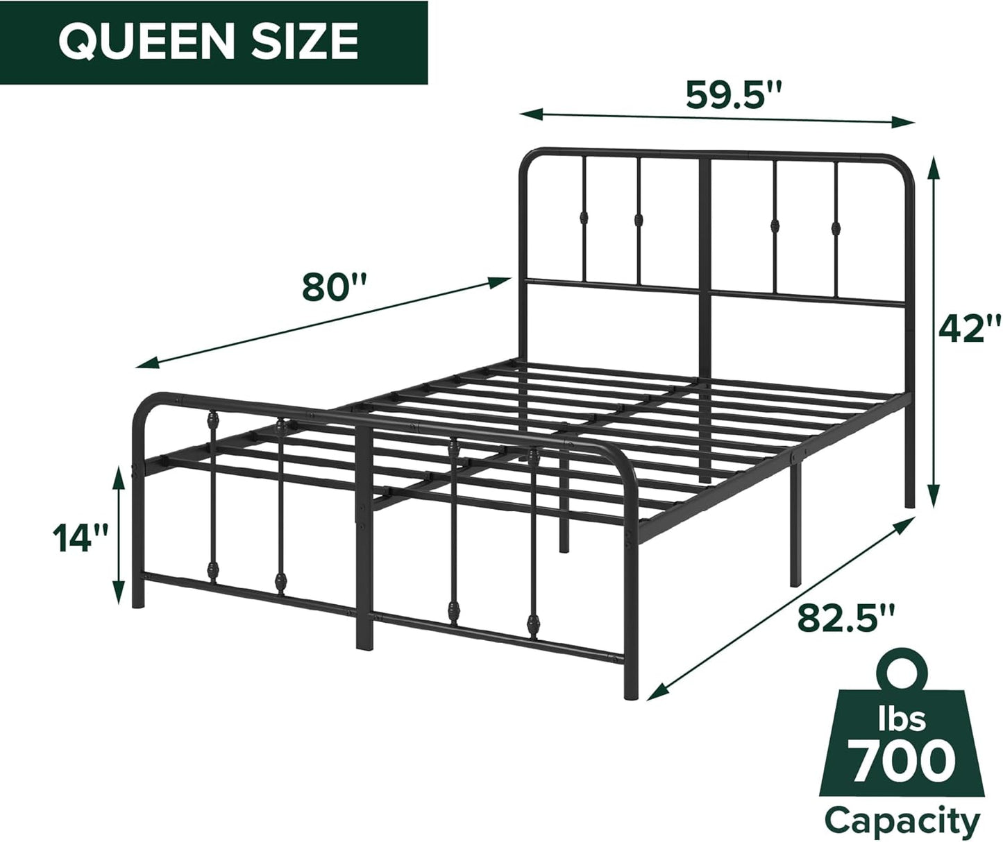 Zinus Leonardo Metal Platform Bed Frame - Victorian Spindle Style | Heavy Duty Queen Bed with Ample Underbed Space