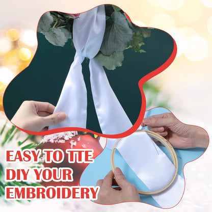 Skiennix 6Pcs White Wreath Sash - Blank Satin Sashes for Embroidery | 3.5" x 58" for Weddings & Holidays