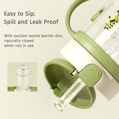 Evorie Tritan Spill-Proof Toddler Straw Sippy Cup - 10 oz, BPA-Free, Green Dino | Ideal for Ages 1-3
