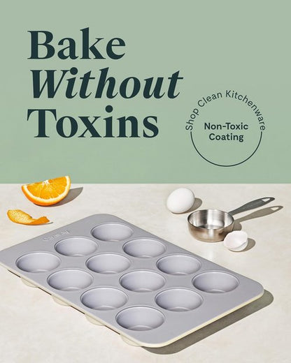 Caraway Non-Stick Ceramic Muffin Pan - 12-Cup Design with Naturally Slick Coating - Non-Toxic & PFOA Free - Ideal for Cupcakes & Muffins - Cream Color