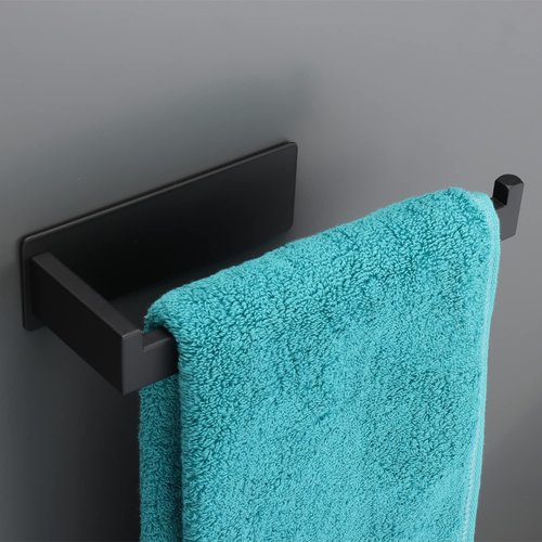 Vanloory Hand Towel Holder, Strong Self Adhesive Hand Towel Ring, Thicken SUS304 Stainless Steel Hand Towel Bar/Rack, No Drilling Modern Hand Towel Hanger (Matte Black, 9 in)