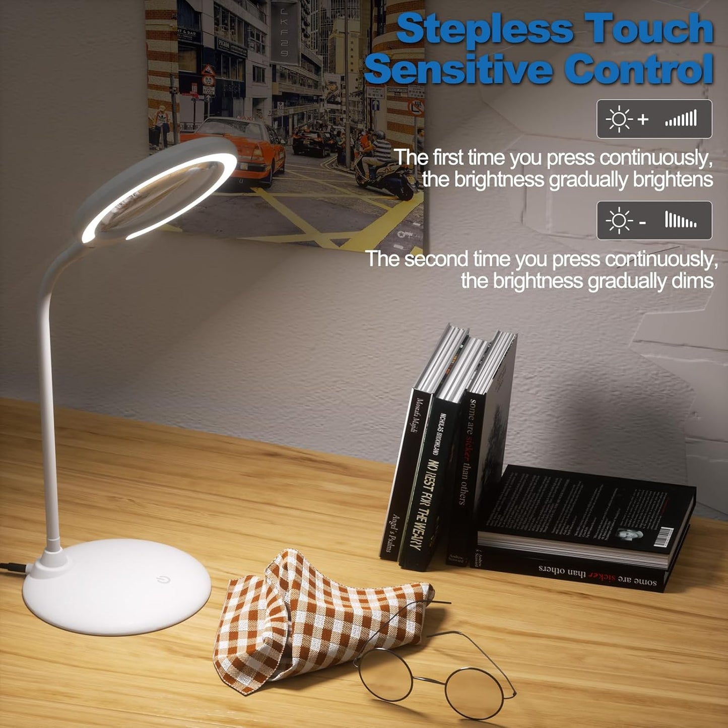 Skiennix Magnifying Glass - 5X LED Lighted Desk Lamp with Stand for Seniors & Hobbies