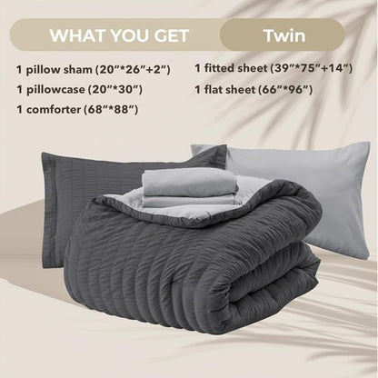 HYMOKEGE Twin Comforter Set - All Season Luxury 5-Piece Bedding Set in Dark Grey/Light Grey