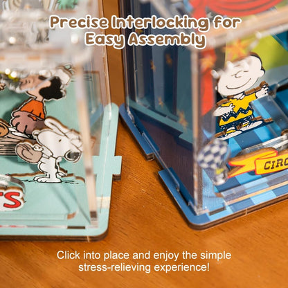 PUREMIND Snoopy Baseball Miniature Wooden Puzzle Kit - Officially Licensed 3D Display with Movable Characters