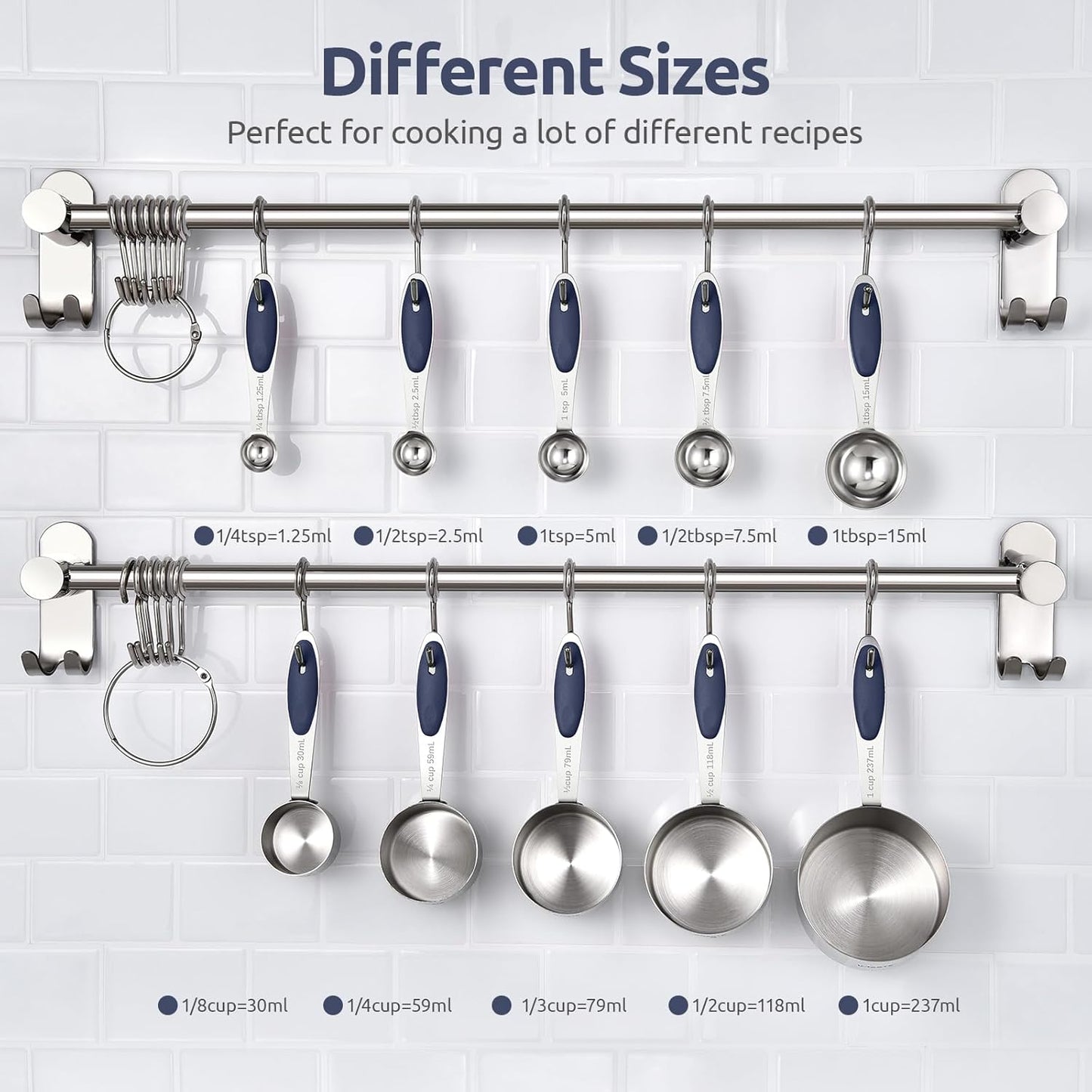 U-Taste Measuring Cups and Spoons - Food Grade 18/8 Stainless Steel Set of 10 with Upgraded Handle (Midnight Blue)