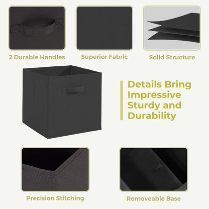 Skiennix 11x11 Storage Bins - Set of 3 Collapsible Fabric Organizers with Handles | Black