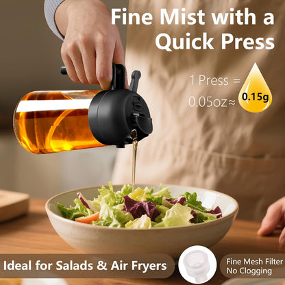 Sweet View Olive Oil Sprayer - 16oz Glass Dispenser for Cooking & BBQ | Kitchen Gadget (Black)