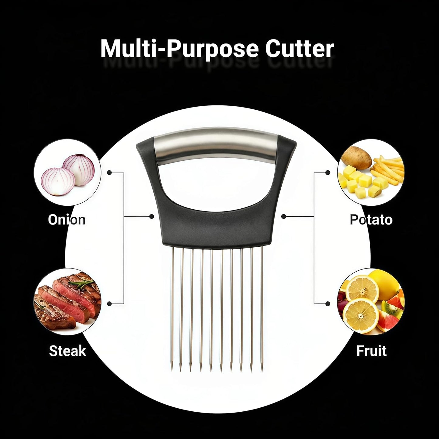 Skiennix Onion Slicer - Upgraded Chopper Tool for Effortless Slicing of Vegetables & Meat | Black