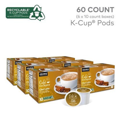 Café Escapes Chai Latte K-Cup Pods - 60 Count of Creamy, Spiced Flavorful Tea
