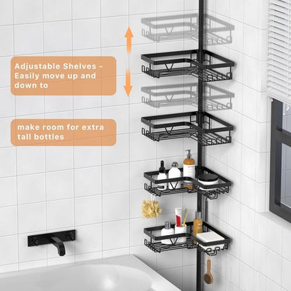 KEGII Corner Shower Organizer - 6-Tier Tension Pole Caddy | Waterproof & Rustproof, Adjustable 25-114.2 Inch
