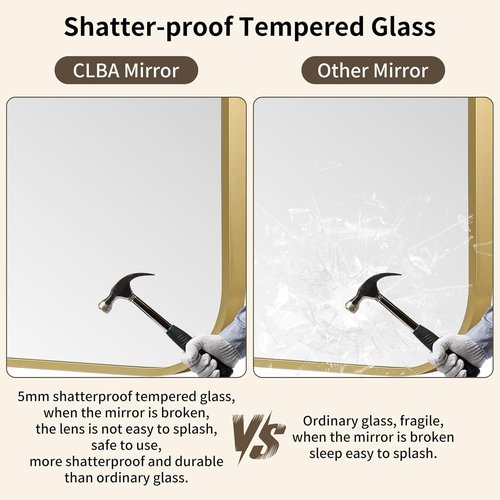 CLBA Gold Bathroom Mirror, 22x30 Inch Aluminum Frame Rectangle Mirror, Anti-Rust, Tempered Glass, Wall Mirror for Over Sink, Vanity, Bedroom, Entryway, Horizontal/Vertical