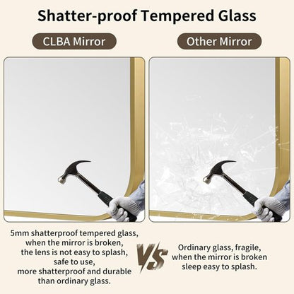 CLBA Gold Bathroom Mirror, 22x30 Inch Aluminum Frame Rectangle Mirror, Anti-Rust, Tempered Glass, Wall Mirror for Over Sink, Vanity, Bedroom, Entryway, Horizontal/Vertical