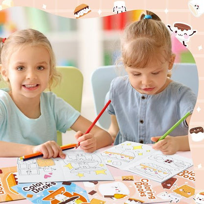 Marshmallow Mini Coloring Books - 24Pcs Camping-Themed Art Set for Kids' Birthday Party Favors