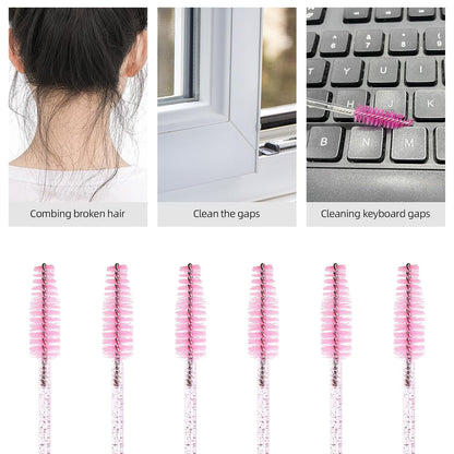 Tbestmax Disposable Mascara Wands - 50 Pcs Crystal Eyebrow Spoolies for Eyelash Extensions | Pink Makeup Brushes