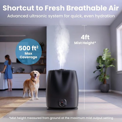 Everlasting Comfort 6L Humidifier - Quiet 50HR Runtime | No-Filter Cool Mist for Large Rooms, Baby Nursery & Allergies