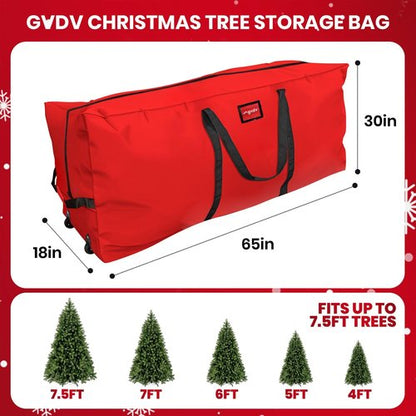 GVDV Rolling Christmas Tree Storage Bag - Fits 7.5 Ft Trees | Waterproof Heavy-Duty Canvas, Red