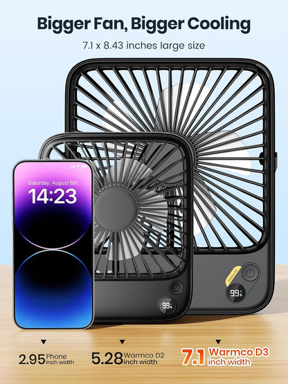 Warmco 10000mAh Portable Travel Fan - 7-Inch, Ultra-Thin, Quiet Design with 24H Runtime | Ideal for Camping, Office, Bedroom