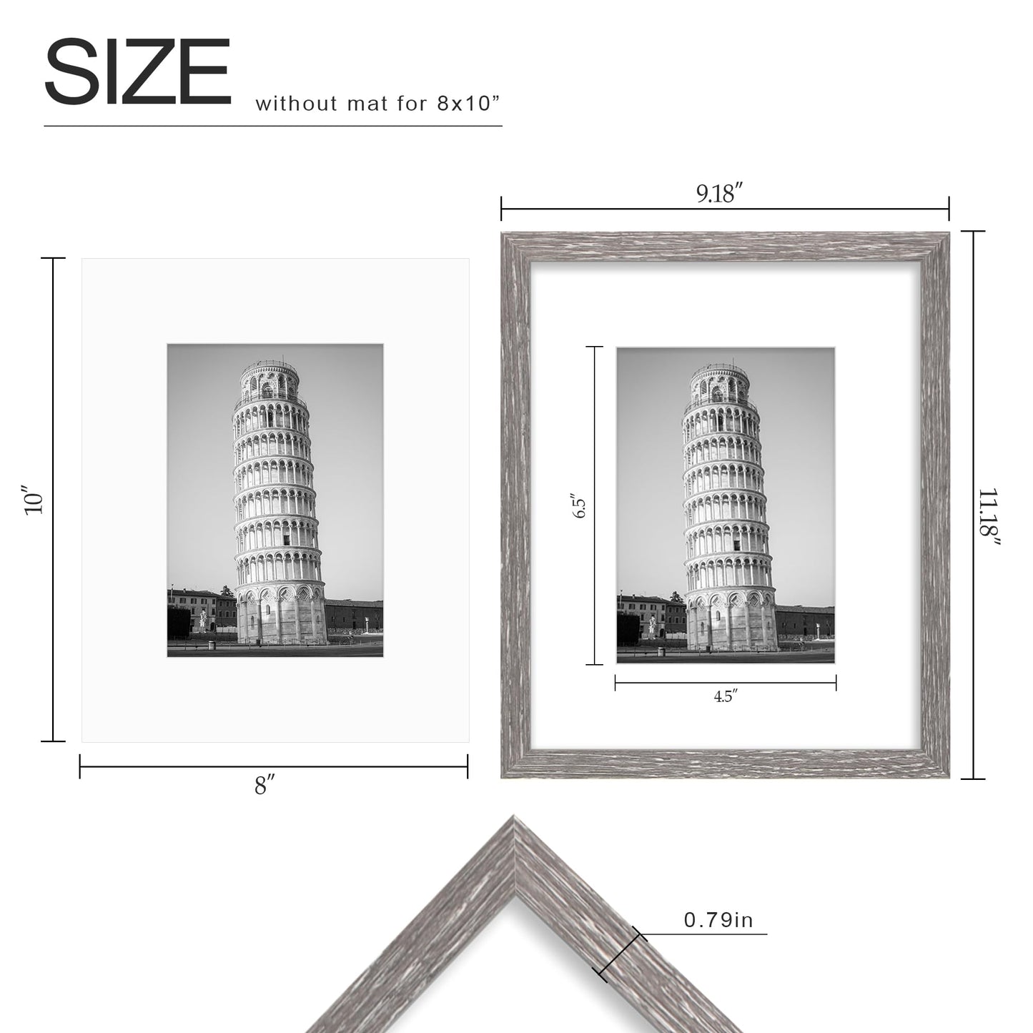Wiscet 8x10 Picture Frame Set of 9, Display Pictures 5x7 with Mat or 8 x 10 without Mat, Photo Frame for Wall Mounting or Tabletop, Grey