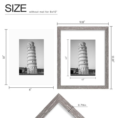 Wiscet 8x10 Picture Frame Set of 9, Display Pictures 5x7 with Mat or 8 x 10 without Mat, Photo Frame for Wall Mounting or Tabletop, Grey