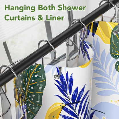 Goowin Shower Curtain Hooks, Simple Shower Curtain Rings, Sturdy Shower Curtain Hangers, Double Hook Shower Curtain Hooks, Smooth Gliding Metal Shower Hooks for Shower Curtain (Chrome, 12 Pack)