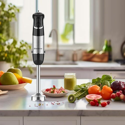 Blackcow Corded Immersion Blender - Stainless Steel Handheld Mixer with 12-Speed & Turbo for Smoothies, Soups, and Baby Food