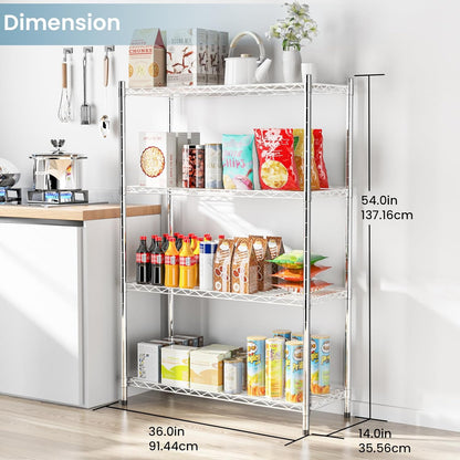Whitmor 4 Tier Supreme Shelves - Adjustable Metal Storage Shelves | Heavy Duty, 400 lbs Capacity Each, Chrome, 36"L x 14"W x 54"H