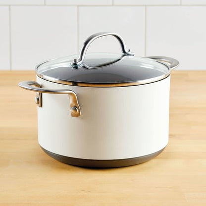 Anolon Achieve Hard Anodized Nonstick Saucepot with Lid, 4 Quart, Cream