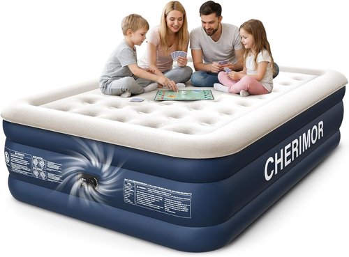 CHERIMOR Queen Air Mattress - Built-In Pump, 18" Elevated Height, 800 lbs Capacity, Fast Inflation