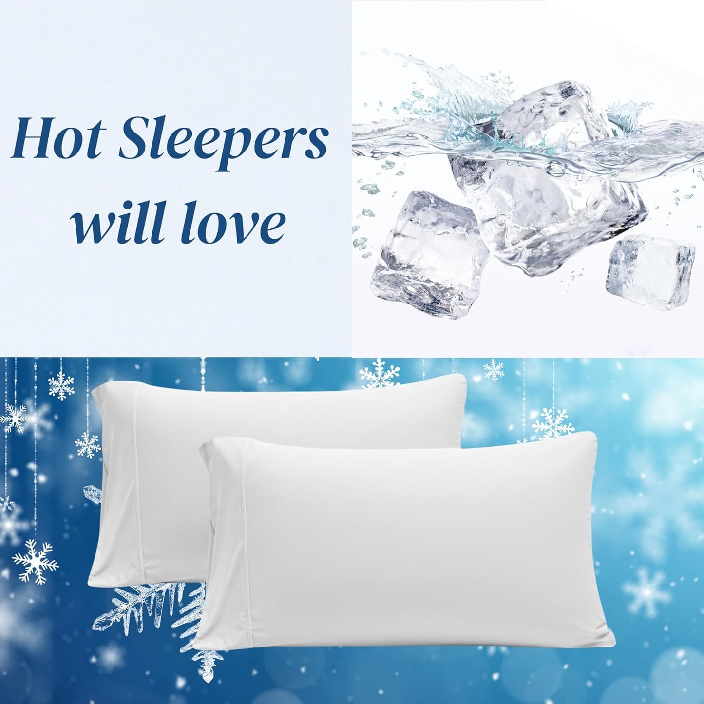 Beckham Hotel Collection Cooling Pillowcases - King Size Set of 2 | Silky Soft, Breathable, Moisture-Wicking, White