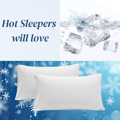 Beckham Hotel Collection Cooling Pillowcases - King Size Set of 2 | Silky Soft, Breathable, Moisture-Wicking, White