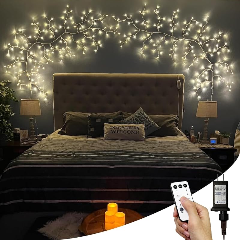 2Pcs Enchanted Willow Vine Lights - 144 LEDs, 18-Branch Wall Decor, White - Variation: White-2pcs