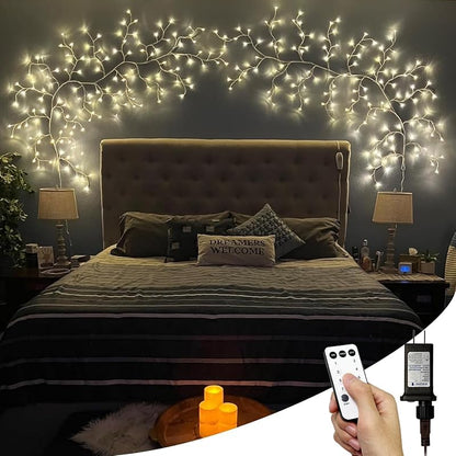 2Pcs Enchanted Willow Vine Lights - 144 LEDs, 18-Branch Wall Decor, White - Variation: White-2pcs