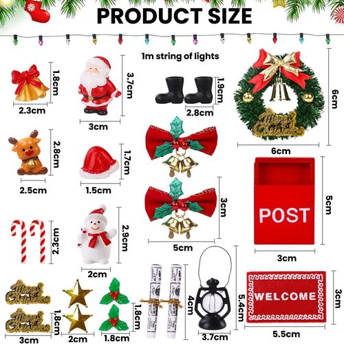 Celltestria 39-Piece Red Christmas Elf Fairy Door Decoration Set | Miniature Figures & Wooden Doors for Dollhouses