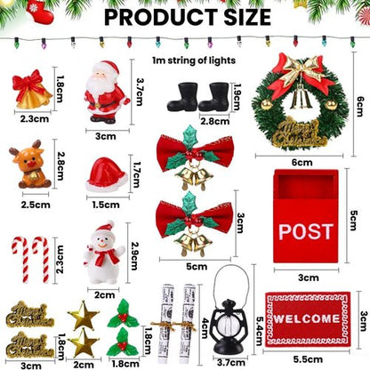 Celltestria 39-Piece Red Christmas Elf Fairy Door Decoration Set | Miniature Figures & Wooden Doors for Dollhouses