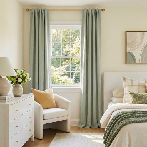 100% Blackout Shield Linen Blackout Curtains for Bedroom 90 Inches Long, Back Tab/Rod Pocket Living Room Drapes, Thermal Insulated Blackout Curtains 2 Panels Set, 50" W x 90" L,Sage Green