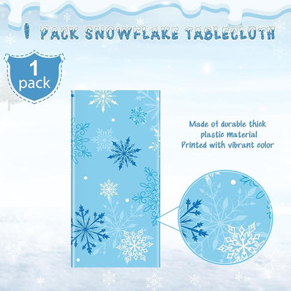 Blue Snowflake Tablecloth 54 x 108 in - 1 Pack, Disposable Plastic