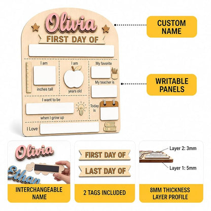 Personalized First Day of School Sign - Reusable Wooden Milestone Board, Pink Variation