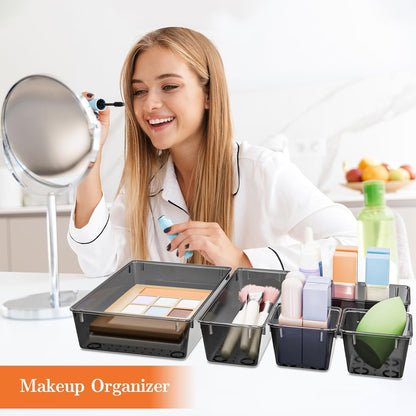 SpaceHacks 25 PCS Plastic Drawer Organizer Set - Versatile Tool Trays & Storage Bins for Makeup, Jewelry, & Gadgets | Clear Black