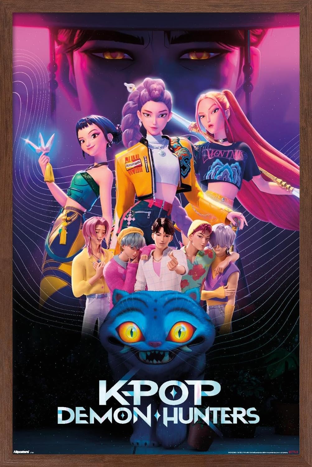 Netflix KPop Demon Hunters Wall Poster - Framed Mahogany, 22.4L x 14.7W for Stylish Decor