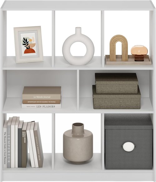 Furinno DALY Bookshelf - 8-Cube Horizontal Storage Organizer | White, 10.9" x 35.4" x 39.4" for Home & Office