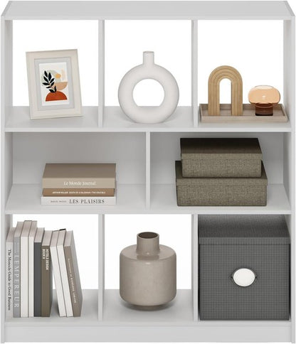 Furinno DALY Bookshelf - 8-Cube Horizontal Storage Organizer | White, 10.9" x 35.4" x 39.4" for Home & Office