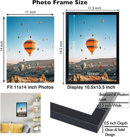 JCJMY 11x14 Black Picture Frame - Versatile Wall Mounting for Horizontal or Vertical Display