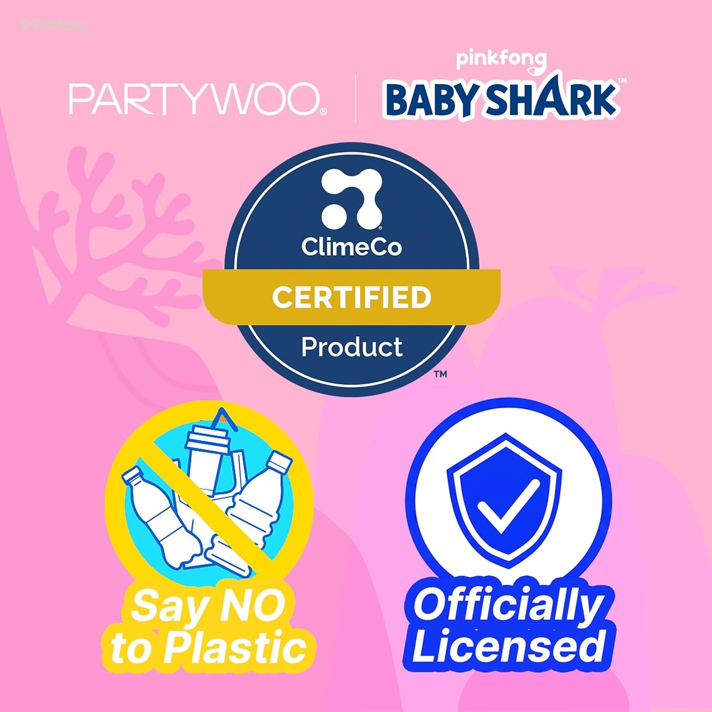 Baby Shark | PartyWoo Family Foil Balloons - 13pcs Pink Round & Star Mylar Set for Kids' Birthday Party Decorations