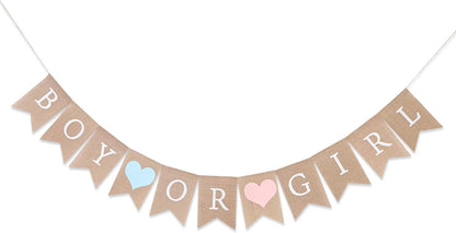 Regine Switzerland Burlap Gender Reveal Banner - Rustic Boy or Girl Baby Shower Decor