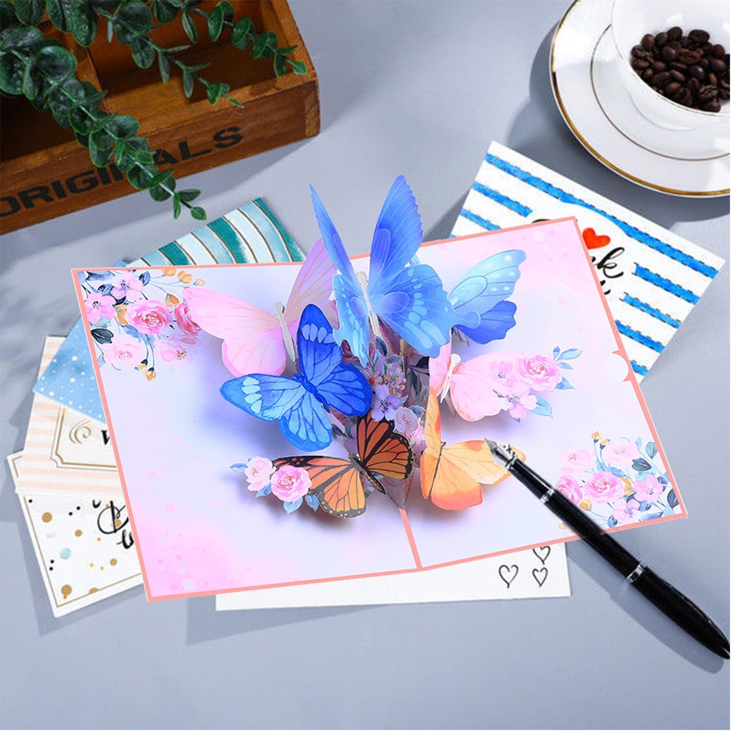 ROBBEAR 3D Butterfly & Flower Pop Up Greeting Card - Handmade for Birthdays, Anniversaries & More
