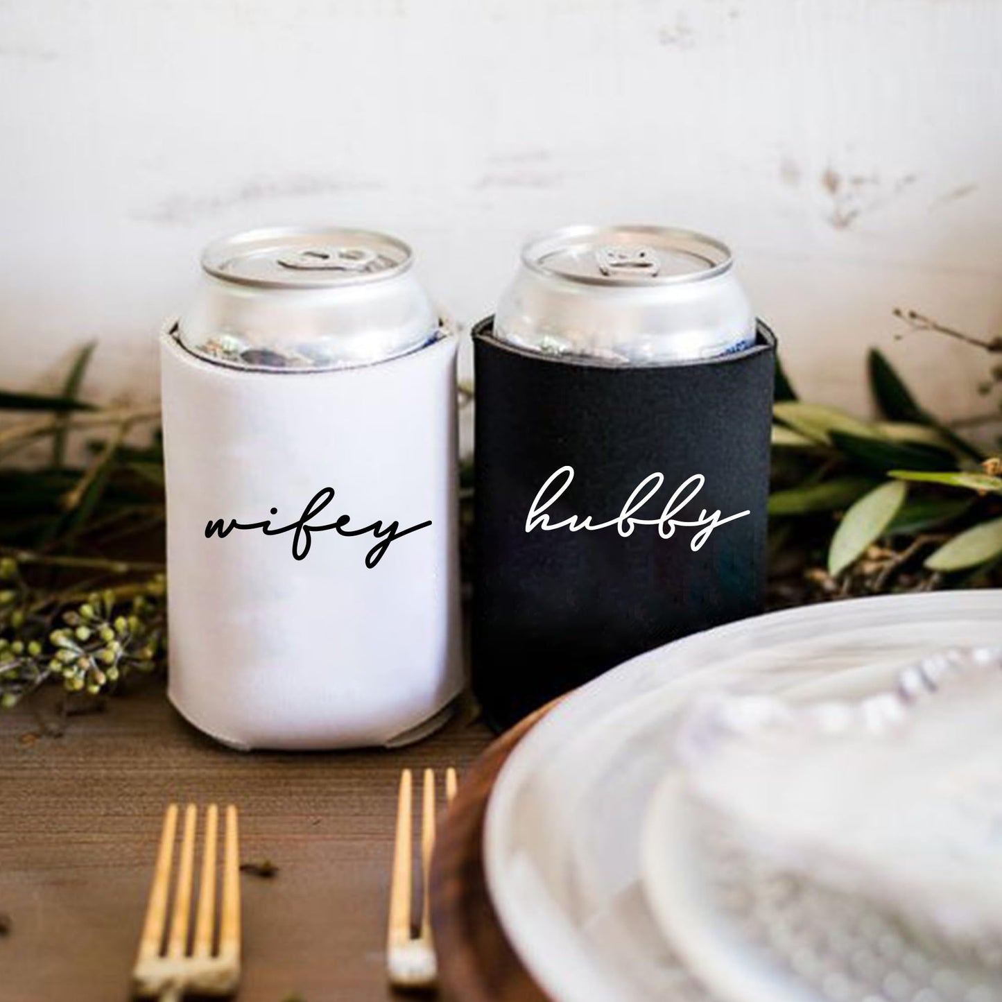 GroomBrideGifts Honeymoon Essentials Gifts - Hubby and Wifye Novelty Can Cooler.