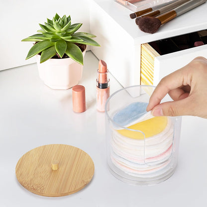 Tbestmax Cotton Pad Dispenser - Clear Plastic Bathroom Organizer with Bamboo Lid