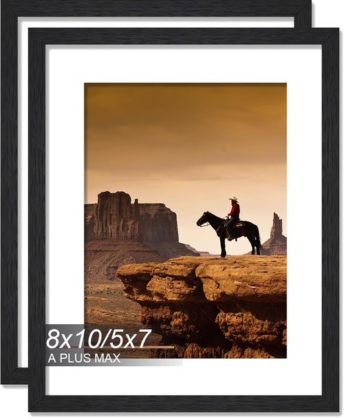 A PLUS MAX 8x10 Picture Frame Set of 2 - Lightweight Black Engineered Wood Frames for Photos